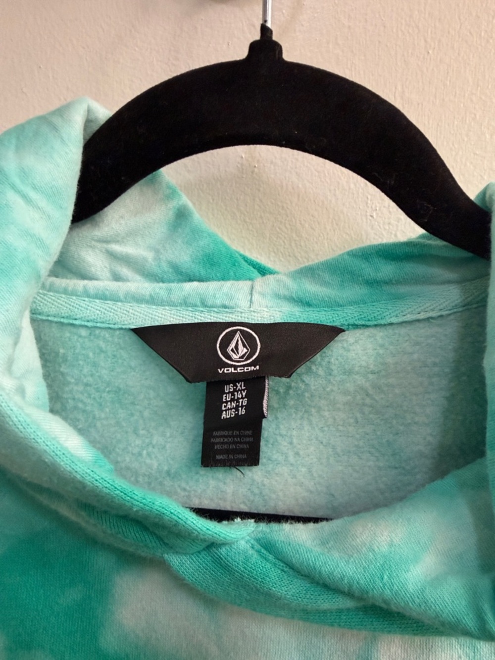 Volcom Teal and White Tie-Dye Pullover Hoodie - Picture 2 of 4